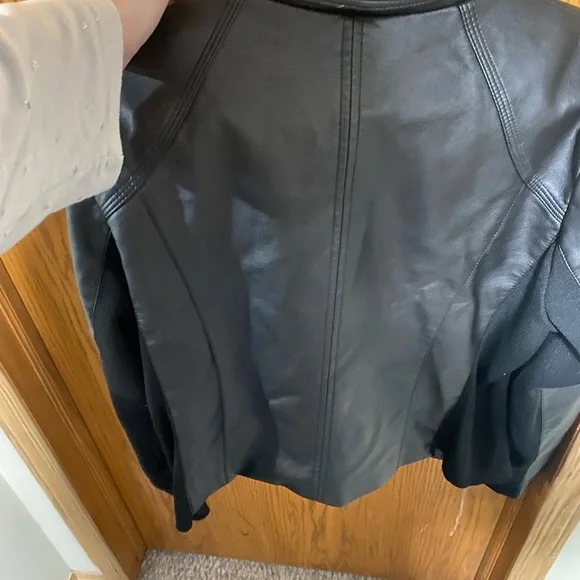 Faux Leather Rib Knit Biker Jacket - Picture 7 of 8